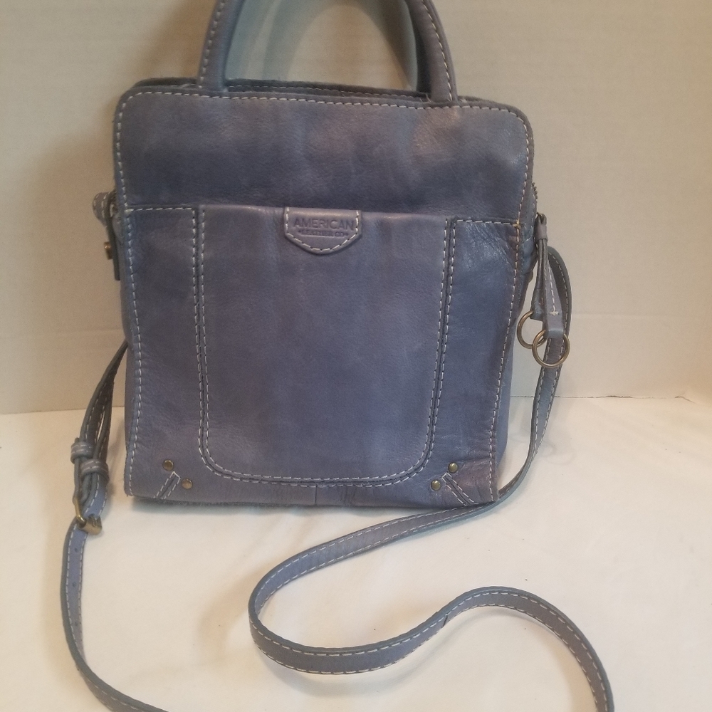 Sleek Blue and Silver Crossbody Bag with Structured Design